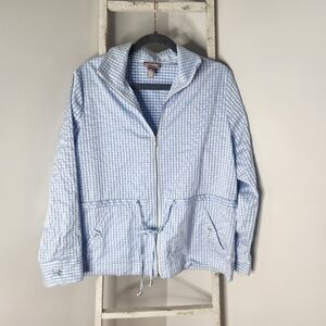 Chico's Size 2 Womens Size Large 12 Blue Whire Plaid Zip Up Jacket